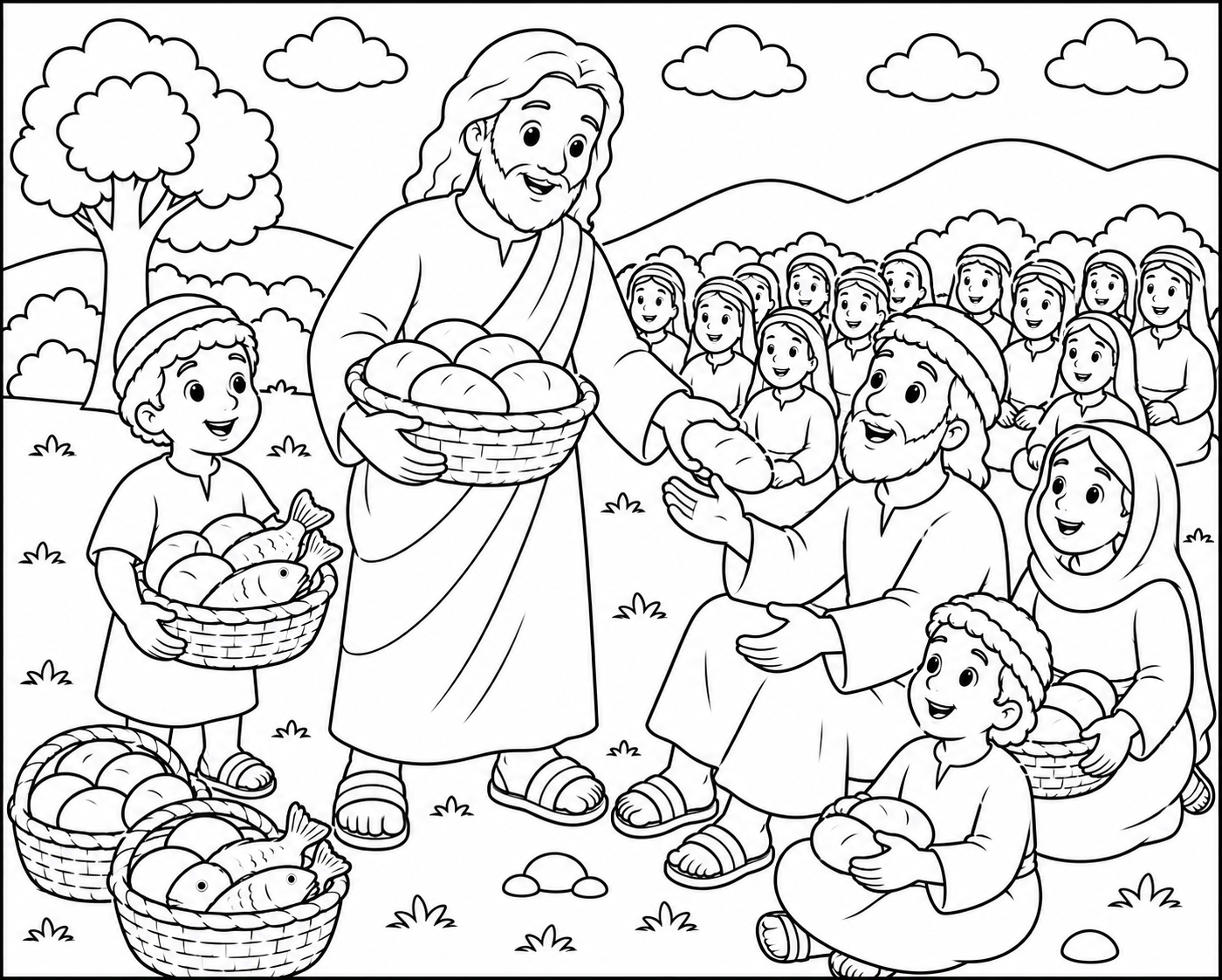 Feeding 5,000 People coloring page